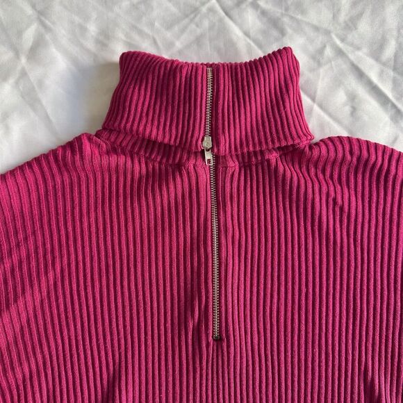 Cotton On Magenta Zip Up Cropped Ribbed Sweater - Picture 4 of 8